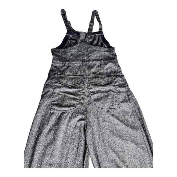 Free People Silver Metallic Herringbone Hippie Overall Relaxed Jumpsuit Boho (M) - Picture 8 of 14